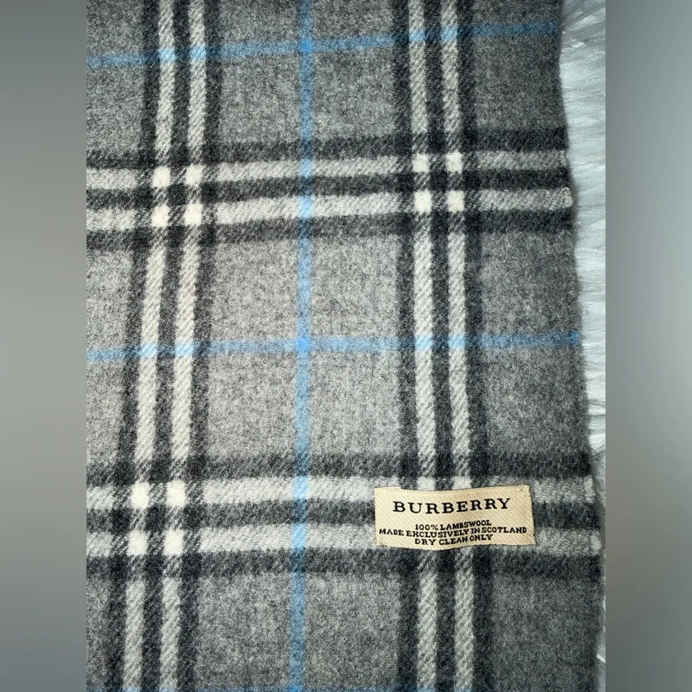 Vintage Burberry Classic Gray and Blue Plaid Scarf